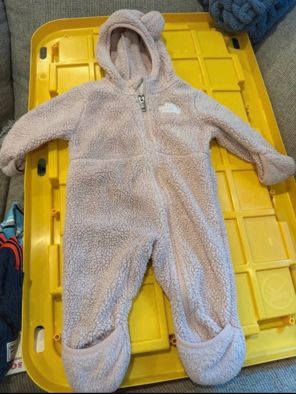 The North Face Light Pink Sherpa Hooded Baby One-Piece